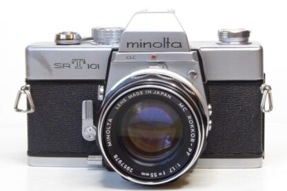 Minolta SRT101 Film Camera. 35mm manual focus SLR camera with Through-The-Lens exposure metering launched in 1966 by Minolta Camera Co.