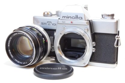 Minolta SRT101 Film Camera. 35mm manual focus SLR camera with Through-The-Lens exposure metering launched in 1966 by Minolta Camera Co.