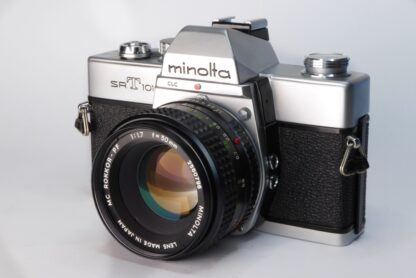Minolta SRT-101b 35mm Film SLR - front oblique view