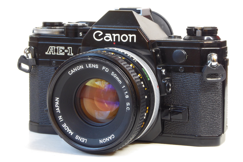 The Canon AE-1 35mm SLR with its standard 50mm f1.8 FD lens