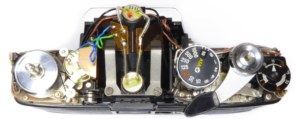 Minolta SRT with its top cover removed